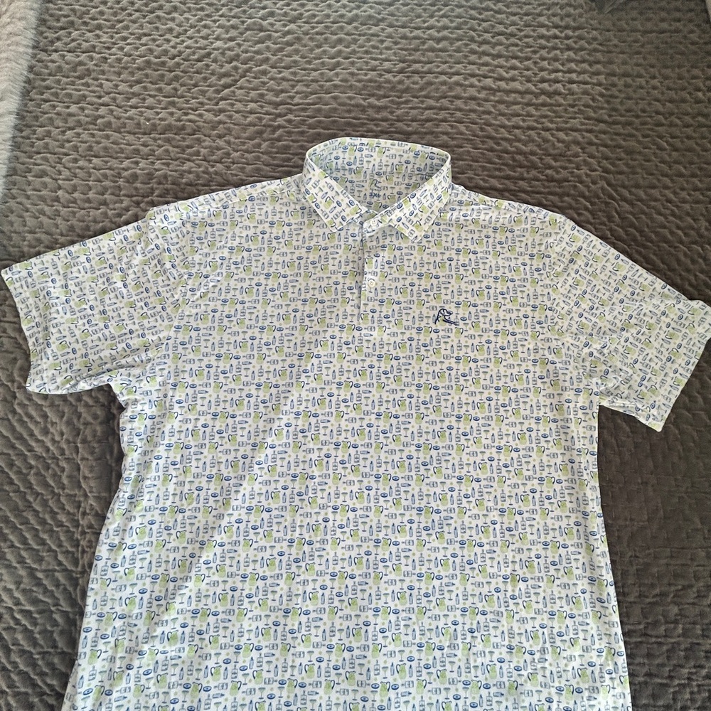 Rhoback Men's Polo Shirt - White and Green margarita Pattern